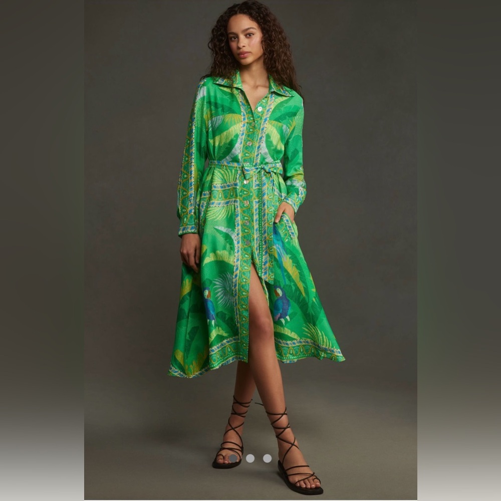 NWT🎉 Farm Rio Macaw Scarf Chemise Midi Dress size L